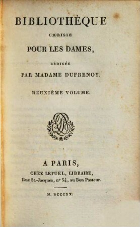 Bibliothèque choisie pour les dames. 2. 1820