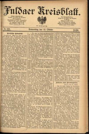 Erste Ausgabe vom Donnerstag, den 13. Oktober 1898.