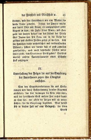 IV. Untersuchung der Folgen die aus der Empörung der Unterthanen gegen ihre Obrigkeit entstehen