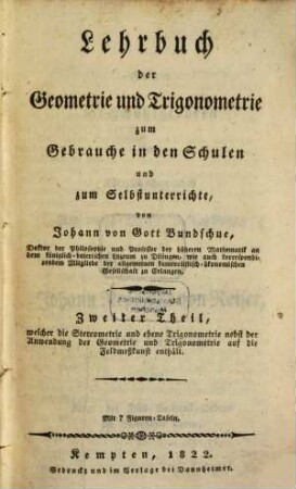 Lehrbuch der Geometrie und Trigonometrie zum Gebrauche in den Schulen und zum Selbstunterrichte, 2. Stereometrie und ebene Trigonometrie