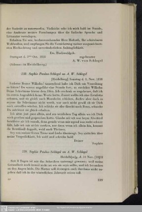 Sophie von Schlegel an August Wilhelm von Schlegel, Heidelberg, 01.11.1818
