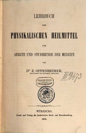 Lehrbuch der physikalischen Heilmittel für Aerzte und Studirende der Medizin