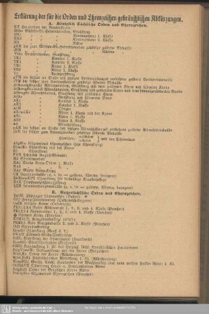 Erklärung der für die Orden und Ehrenzeichen gebräuchlichen Abkürzungen
