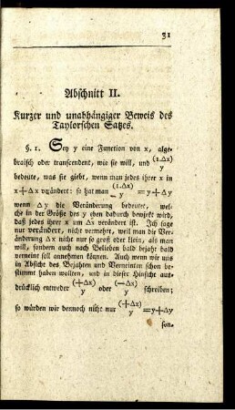 Abschnitt II. Kurzer und unabhängiger Beweis des Taylorschen Satzes.