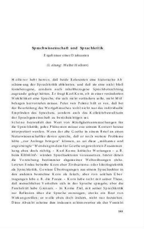 Sprachwissenschaft und Sprachkritik : Ergebnisse einer Diskussion