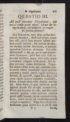 505-511, Quaestio III. Ad quid teneatur Negotiatior, qui merces vendti pretio insimo...