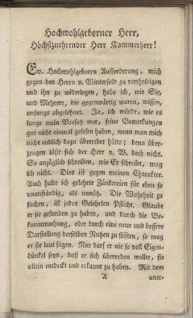 Hochwohlgeborner Herr, Höchstzuehrender Herr Kammerherr!