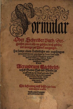 Formular Oder Schreiberbuch, Dergleichen zuvor also nie gesehen noch gelesen, viel weniger im Druck ausgangen : Zu sampt einem sonderlichen mit angehengten Process, Ersten zur güte denn zu Recht Und auffs letzte drey peinliche Citationes gegen einem Todschleger Auff die Acht und mit derselben