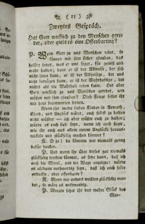 Zweytes Gespräch. Hat Gott wirklich zu den Menschen geredet, oder giebt es eine Offenbarung?