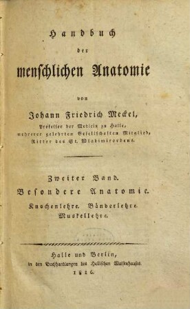 Handbuch der menschlichen Anatomie, 2. Besondere Anatomie