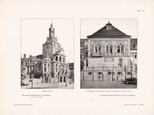 Nationalmuseum, München: Mittelbau mit Turm, Ostflügel mit Fassadenmalereien von Julius Diez (aus: Architekt. Rundschau, hrsg.v. Eisenlohr & Weigle, 1903)