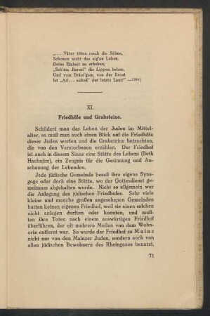 XI. Friedhöfe und Grabsteine