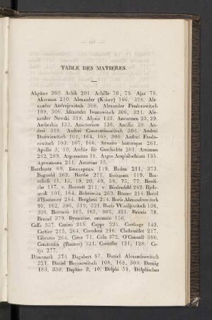 Tables des matières