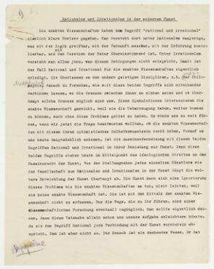 Rationales und Irrationales in der Modernen Kunst [eventuell Hannover]