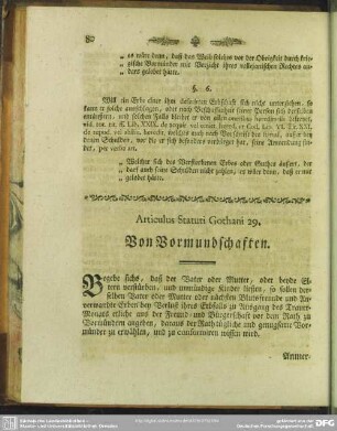 Articulus Statuti Gothani 29. Von Vormundschaften