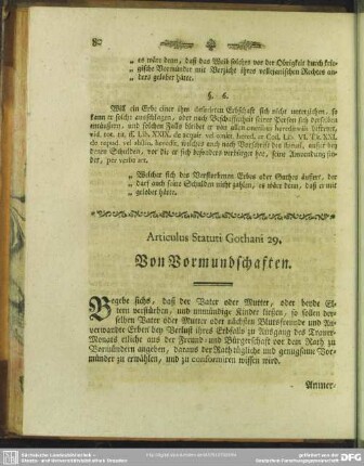 Articulus Statuti Gothani 29. Von Vormundschaften