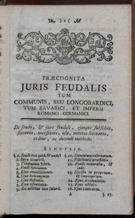 Præcognita Juris Feudalis Tum Communis, Seu Longobardici, ...