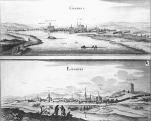 Corbeil-Essonnes, Ansichten von Corbeil und Estampes, Topogr. Galliae 1. Teil; Merian, Matthäus