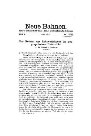 Zur Reform des Lehrverfahrens im geographischen Unterricht : (Schluß)
