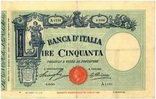 Geldschein, 50 Lire, 11.6.1930