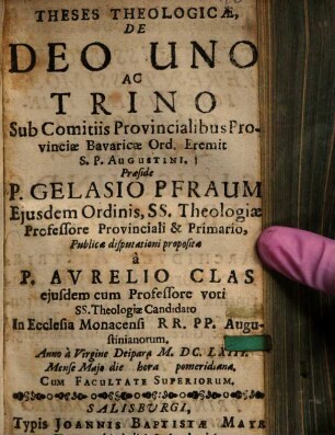 Theses Theologicae, De Deo Uno Ac Trino