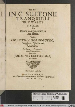 In C. Suetonii Tranquilli XII. Caesares, Diatribe II.