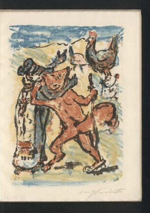 Reineke mit seinem Beichtiger Grimbart am Hühernhof.