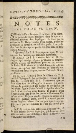139, Notes sur l'ODE VI. Liv. IV.