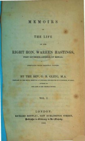 Memoirs of the Life of Warren Hastings, 1