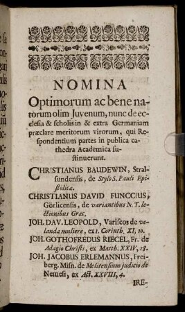 Nomina Optimorum ac bene natorum olim Juvenum, ...