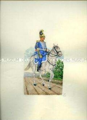 Uniformdarstellung, Trompeter des 1. Reiter-Regiments, Sachsen, 1859.