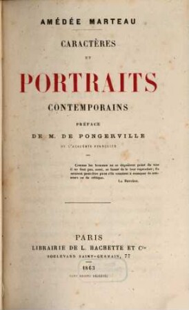 Caractères et portraits contemporains