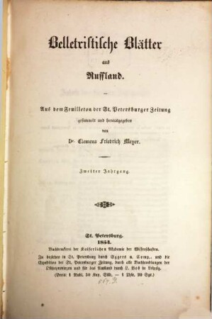 Belletristische Blätter aus Rußland : aus den Feuilleton der Sankt Petersburger Zeitung. 2, 2. 1854