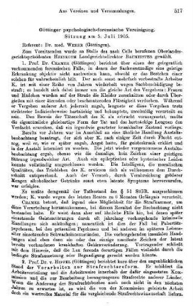 517-520, Göttinger psychologisch-forensische Vereinigung. Sitzung am 5. Juli 1905