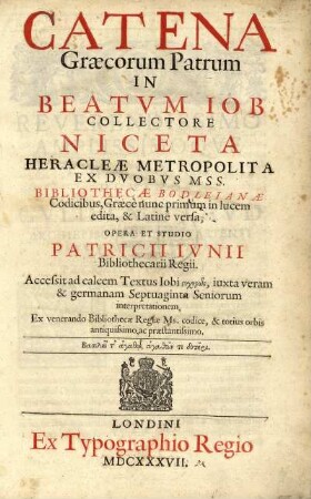 Catena Græcorum Patrum in beatum Job