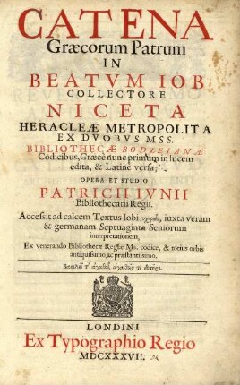 Catena Græcorum Patrum in beatum Job