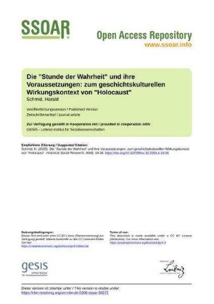 Die "Stunde der Wahrheit" und ihre Voraussetzungen: zum geschichtskulturellen Wirkungskontext von "Holocaust"