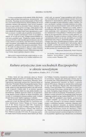 59: Kultura artystyczna ziem wschodnich Rzeczpospolitej w okresie nowożytnym : sesja naukowa, Kraków, 26 X-27 X 1996