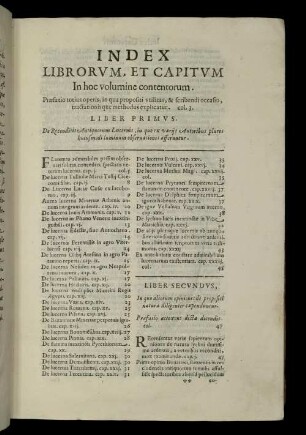 Index Librorum, Et Capitum In hoc volumine contentorum.