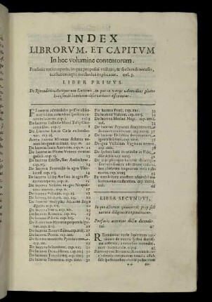 Index Librorum, Et Capitum In hoc volumine contentorum.