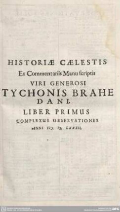 HISTORIAE CAELESTIS ... LIBER PRIMUS ...