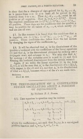The peroid-equation of a constrainned system oscillating about a position of equilibrium.