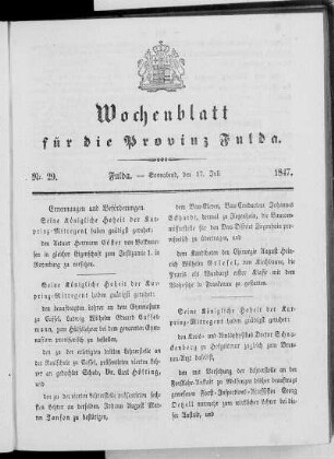 Nr. 29, Ausgabe vom 17. Juli 1847