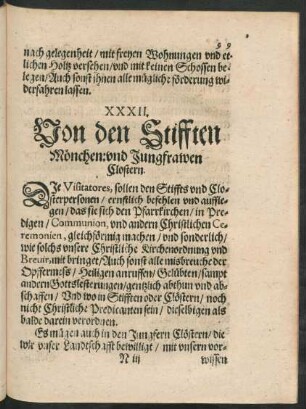 XXXII. Von den Stifften Mönchen: und Jungfrawen Clostern.