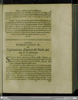 Dissertatio IV. De Legitimatione, Adoptione, & Modis, quibus P. P. solvitur