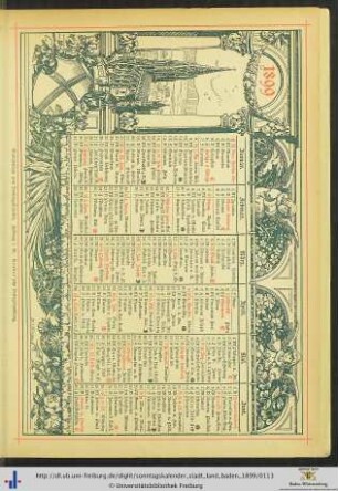 Gratisbeilage: Wandkalender Namenstage 1899.
