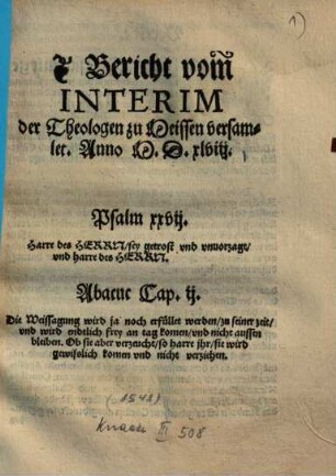 Bericht vom[m] Interim der Theologen zu Meissen versamlet : Anno M.D.xlviij