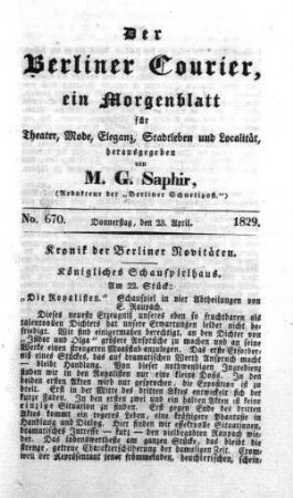No. 670., Donnerstag, den 23. April 1829