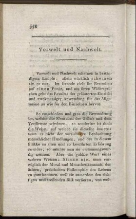 Vorwelt und Nachwelt.
