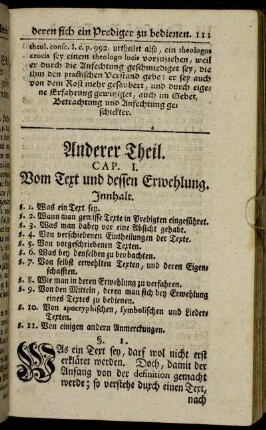 Cap. I. Vom Text und dessen Erwehlung